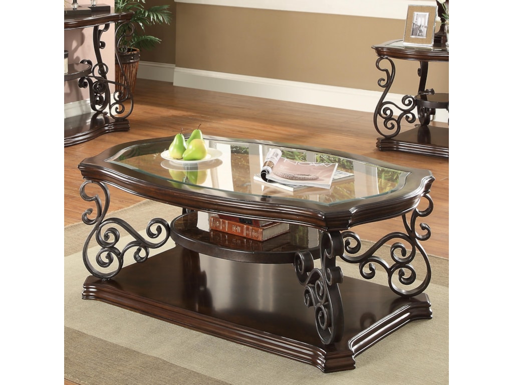 Coaster Occasional Group Traditional Coffee Table With Tempered Occasional Group Traditional Coffee Table With Tempered Gl Top Ornate Metal Scrollwork By Coaster