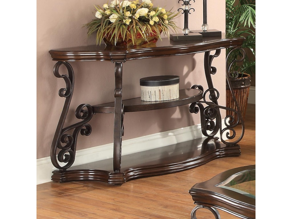 Occasional Group Sofa Table With Tempered Gl Top Ornate Metal Scrollwork By Coaster At Value City Furniture Occasional Group Sofa Table With Tempered Gl Top Ornate Metal Scrollwork By Coaster At Value City Furniture