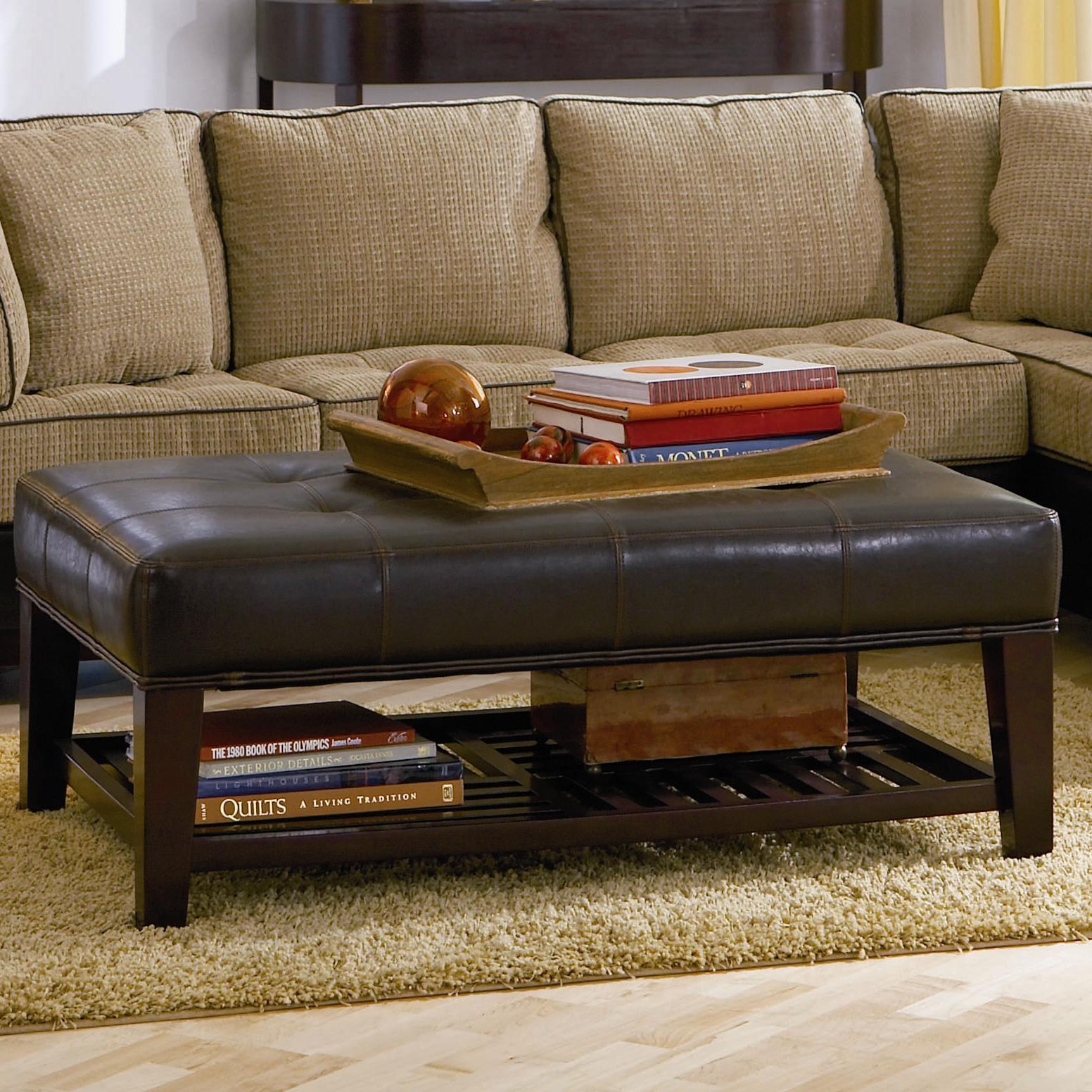 Contemporary Faux Leather Tufted Ottoman with Storage Shelf