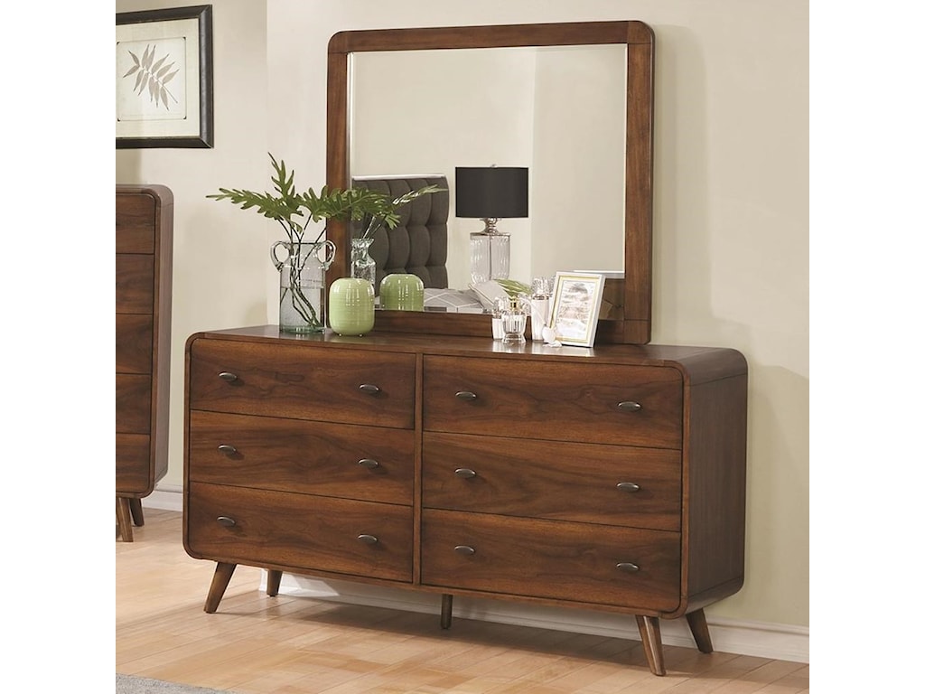 Coaster Robyn Mid Century Modern 6 Drawer Dresser And Mirror Combo