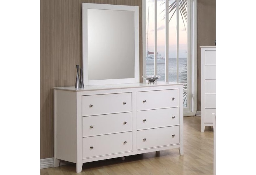 Coaster Selena 6 Drawer Dresser Landscape Mirror Dunk Bright