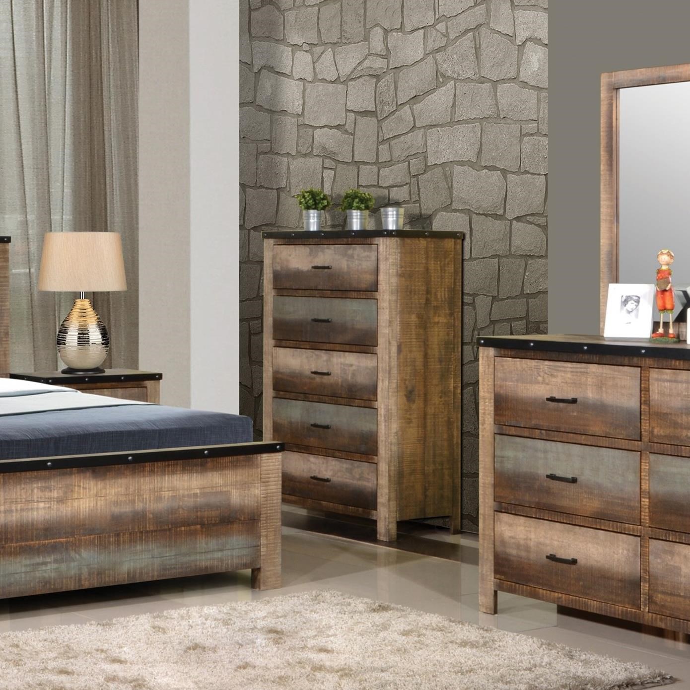 Coaster Sembene 205095 Rustic Five Drawer Chest With Metal Accent