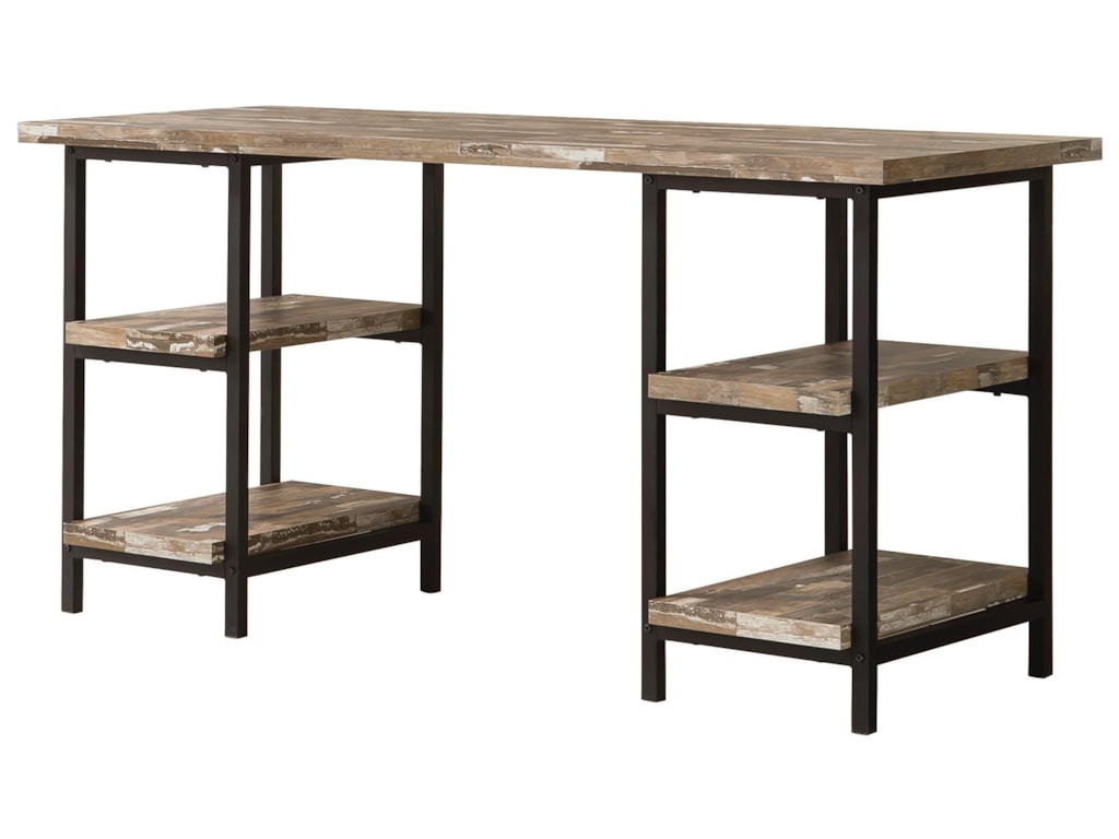 Coaster Skelton Modern Rustic Writing Desk With Metal Frame And Coaster Skelton Modern Rustic Writing Desk With Metal Frame And Distressed Finish Top Shelves Prime Brothers Furniture Double Pedestal Desks
