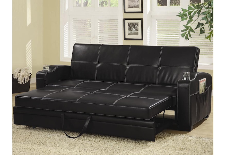 Futons Coaster Sofa Beds and Futons Faux Leather Sofa Bed with Storage and Cup  Holders | Furniture Superstore - Rochester, MN | Futons