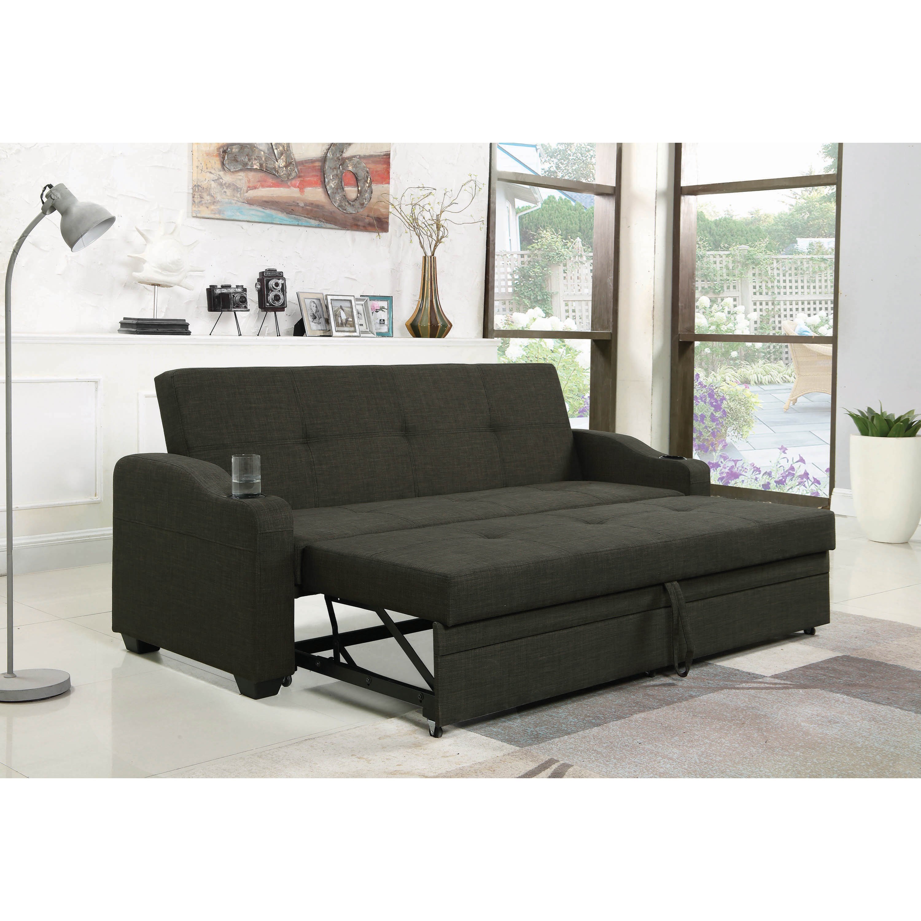 Coaster Sofa Beds And Futons 360063 Casual Sofa Bed With Pull Out Mattress And Cupholder Armrests Miller Home Futons