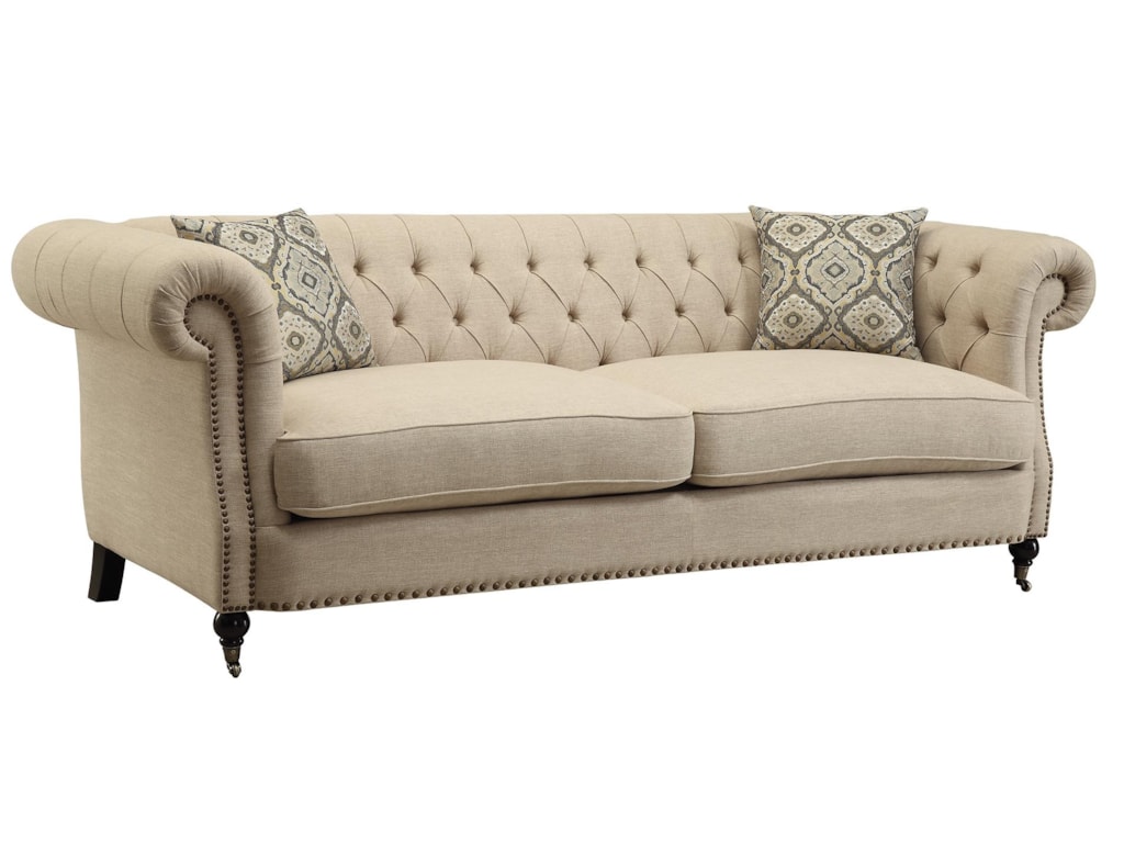 Coaster Trivellato Traditional On Tufted Sofa With Large Rolled Coaster Trivellato Traditional On Tufted Sofa With Large Rolled Arms And Nailheads Value City Furniture Sofas