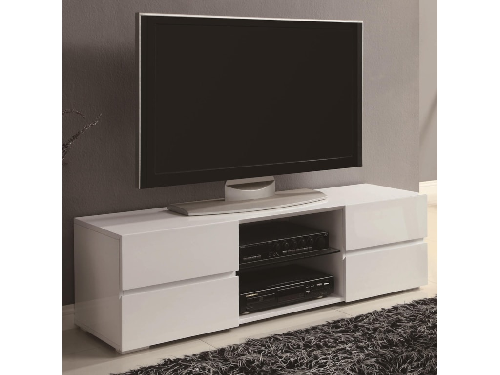 Coaster Tv Stands 700825 High Gloss White Stand With Gl Shelf Coaster Tv Standstv Stand
