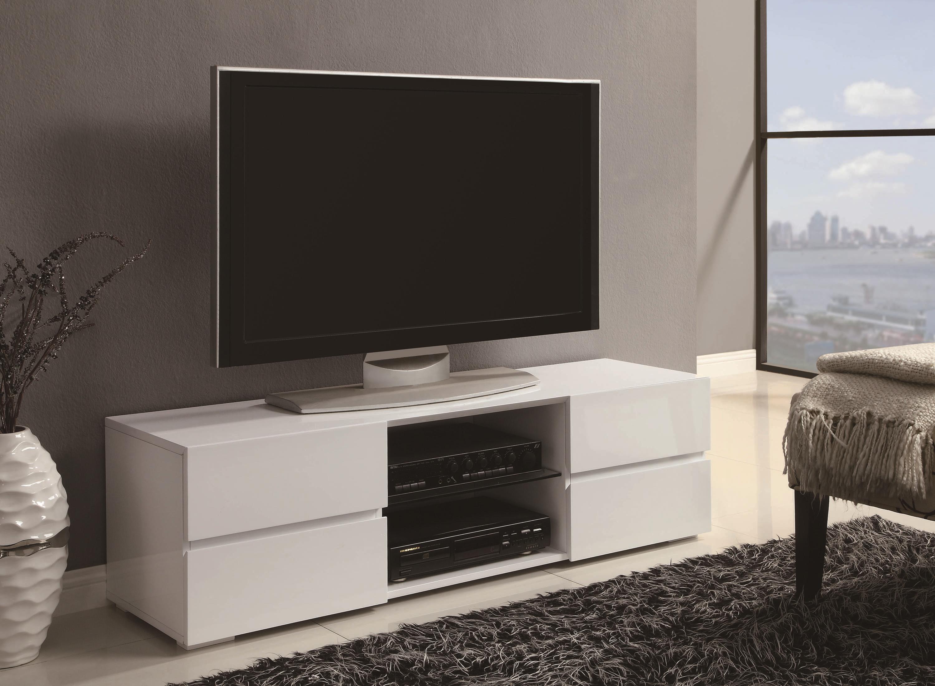 Coaster TV Stand with Alternating Glass Shelves in White 