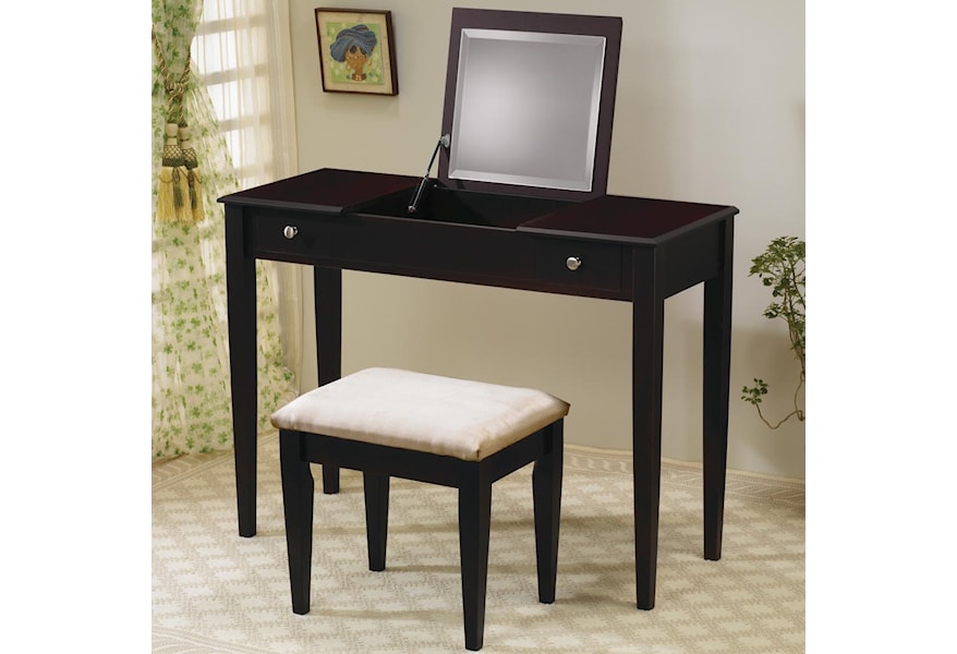 Vanities Contemporary Flip Top Vanity And Stool With Fabric Seat By Coaster At Standard Furniture