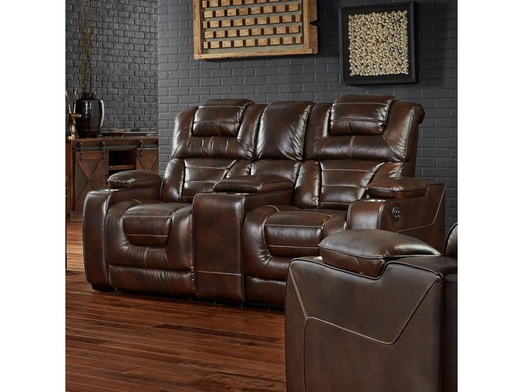 Corinthian Desert ChocolatePower Headrest Reclining Console Loveseat