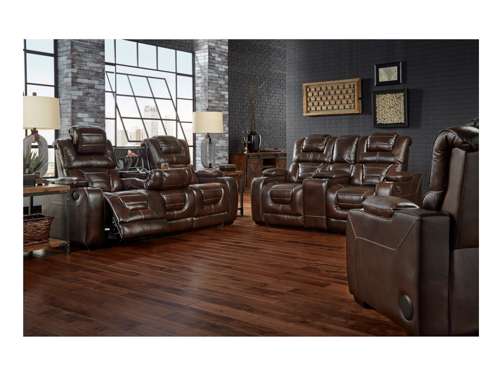 Corinthian Desert ChocolatePower Headrest Reclining Console Loveseat