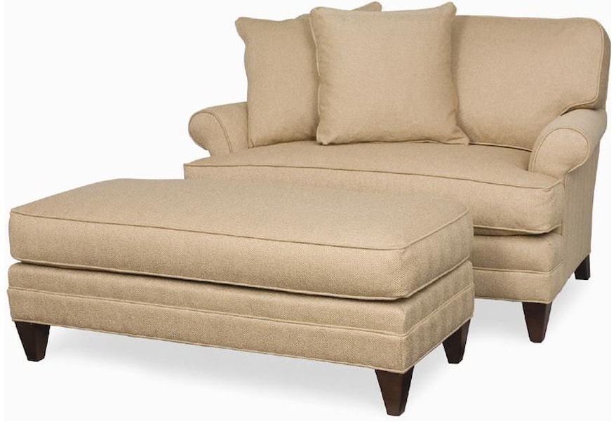 C R Laine Klein Rolled Arm Chair And A Half Wide Ottoman With Tapered Wood Feet Set Jacksonville Furniture Mart Chair Ottoman Sets