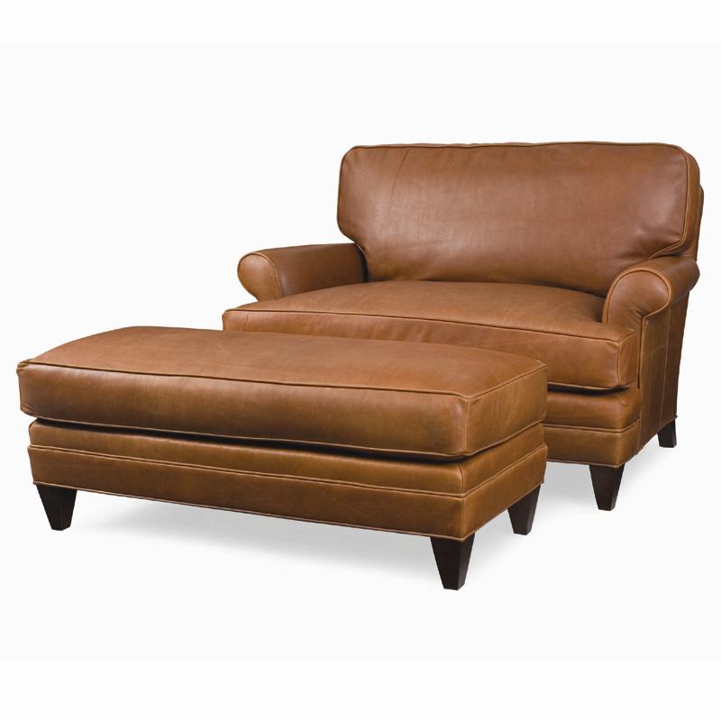 Rolled Arm Chair-and-a-half & Wide Ottoman with Tapered Wood Feet Set