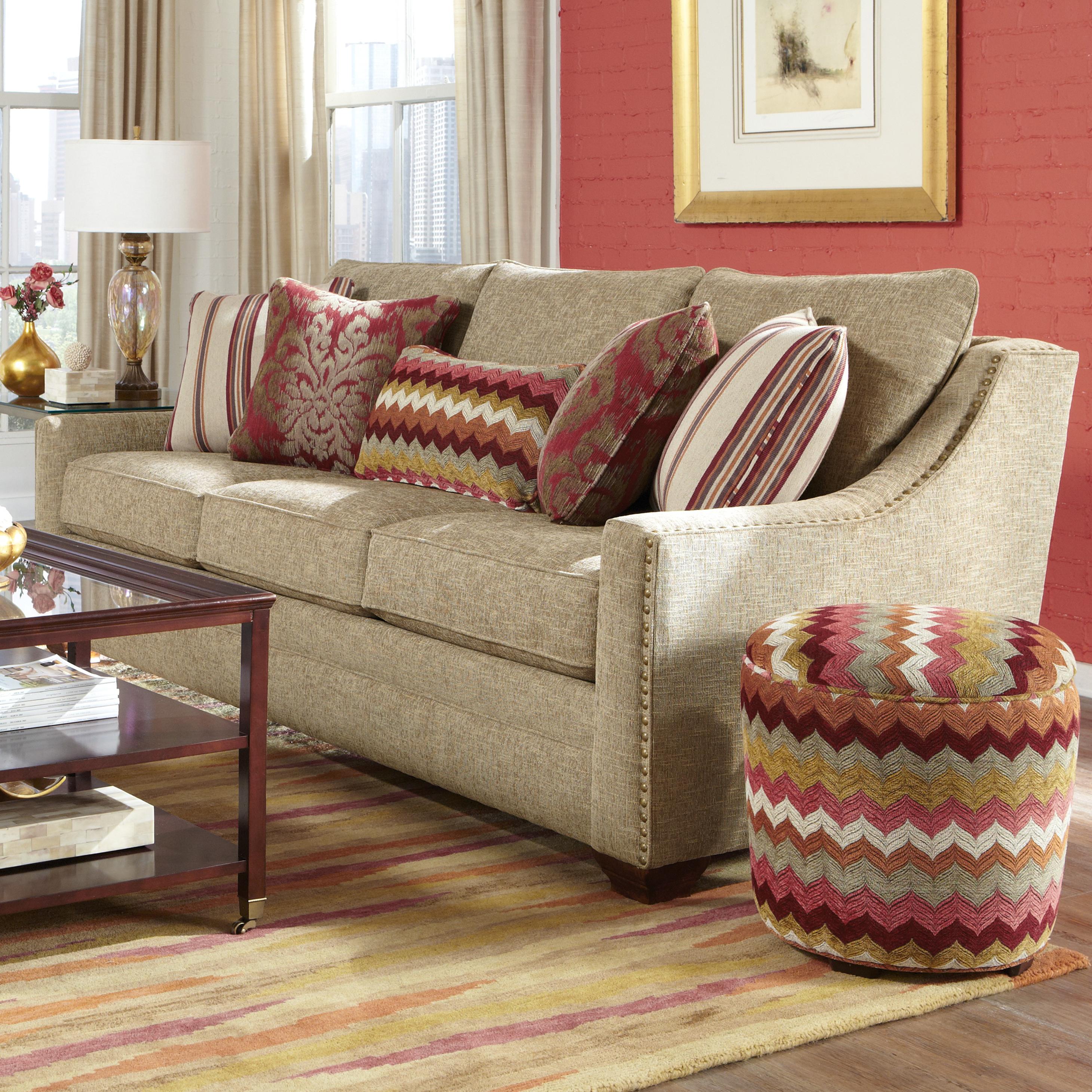Transitional Sofa with Oversized Nailheads and Toss Pillows