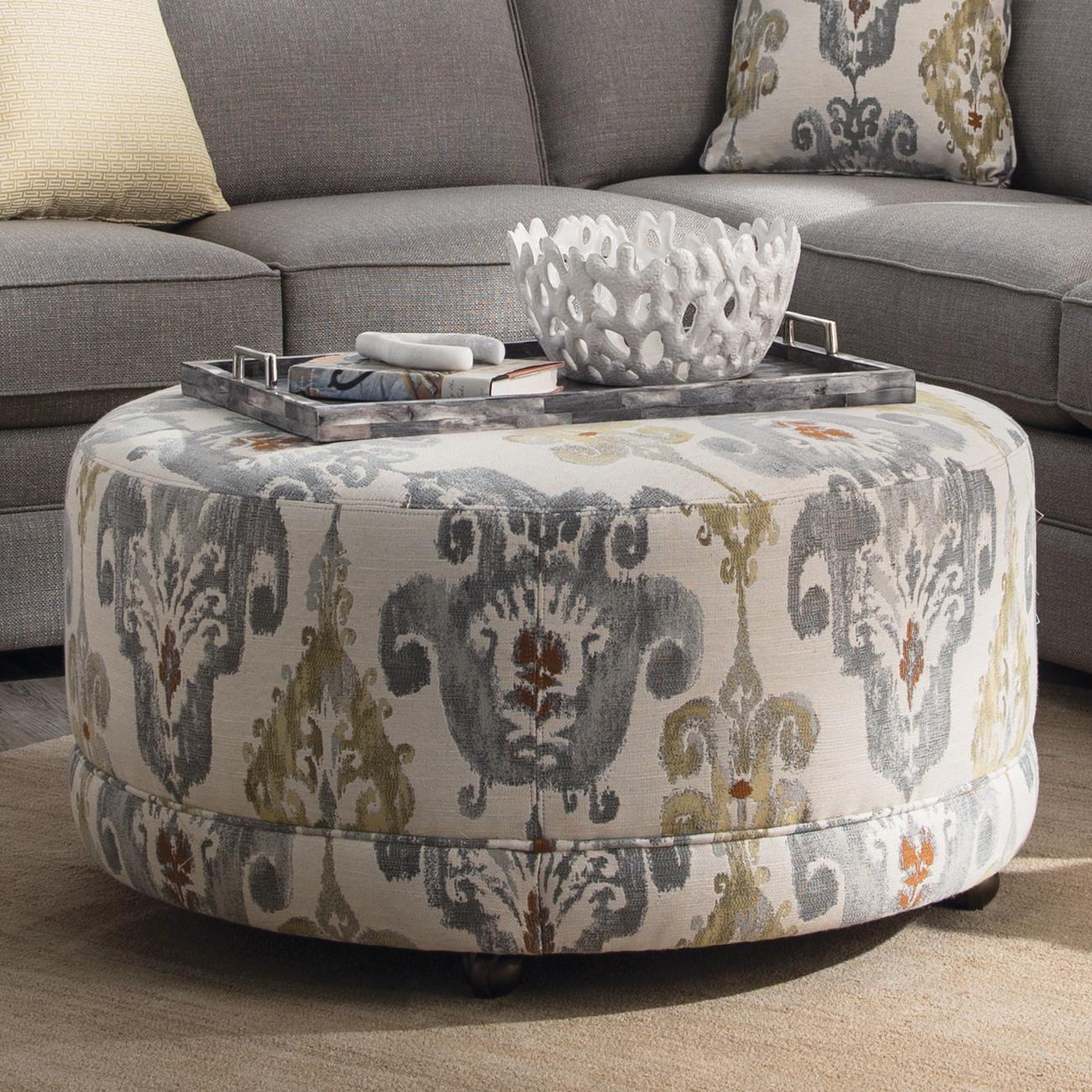 Hickory Craft Accent Ottomans Round Contemporary Ottoman With