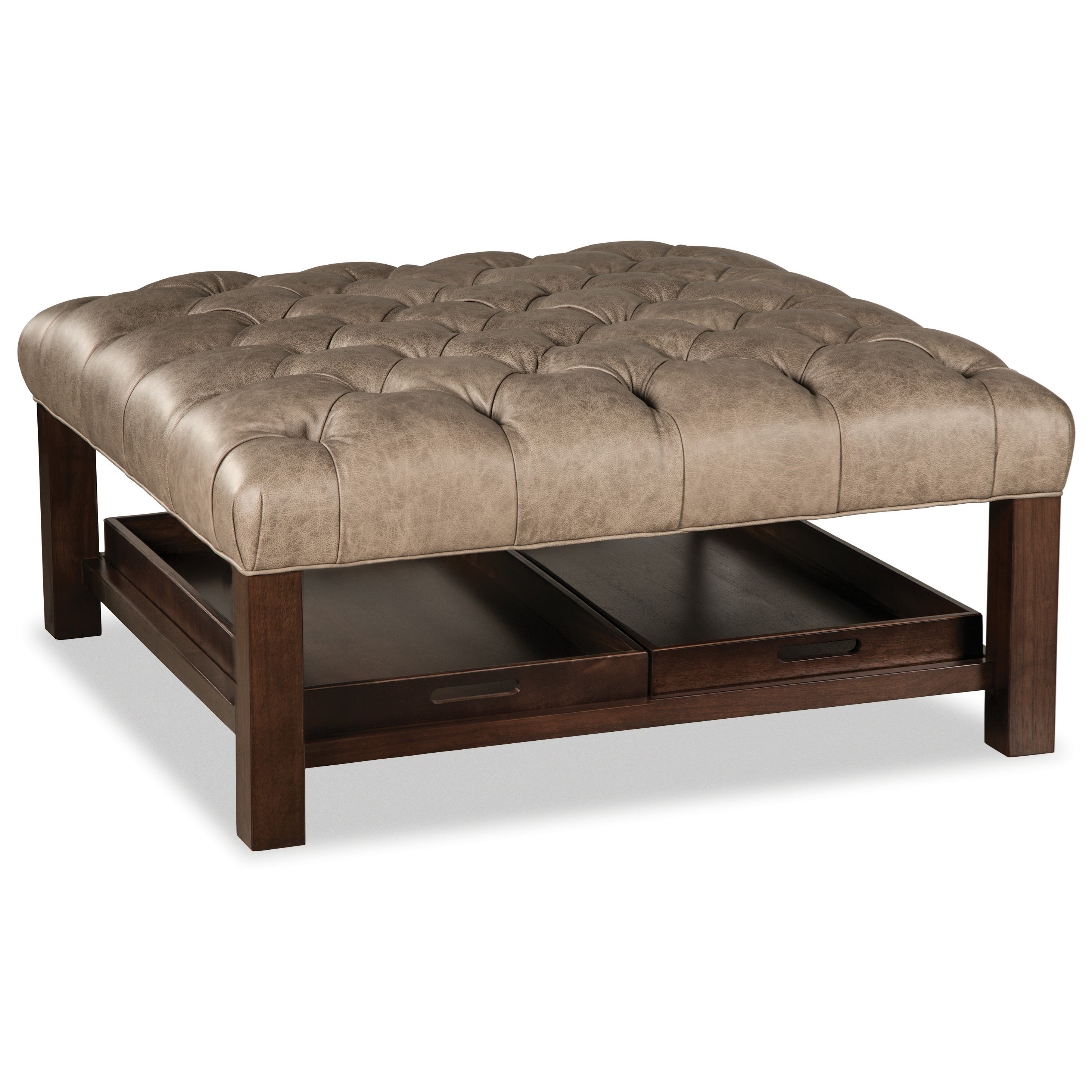 Craftmaster L024500 Square Tufted Leather Cocktail Ottoman With 2 Removable Trays Belfort Furniture Ottomans