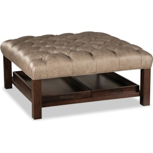 Craftmaster L024500 Square Tufted Leather Cocktail Ottoman With 2 Removable Trays Belfort Furniture Ottomans
