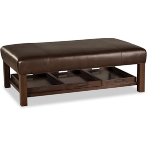 Craftmaster L034500 Large Rectangular Leather Ottoman With 3 Removable Trays Vandrie Home Furnishings Ottomans