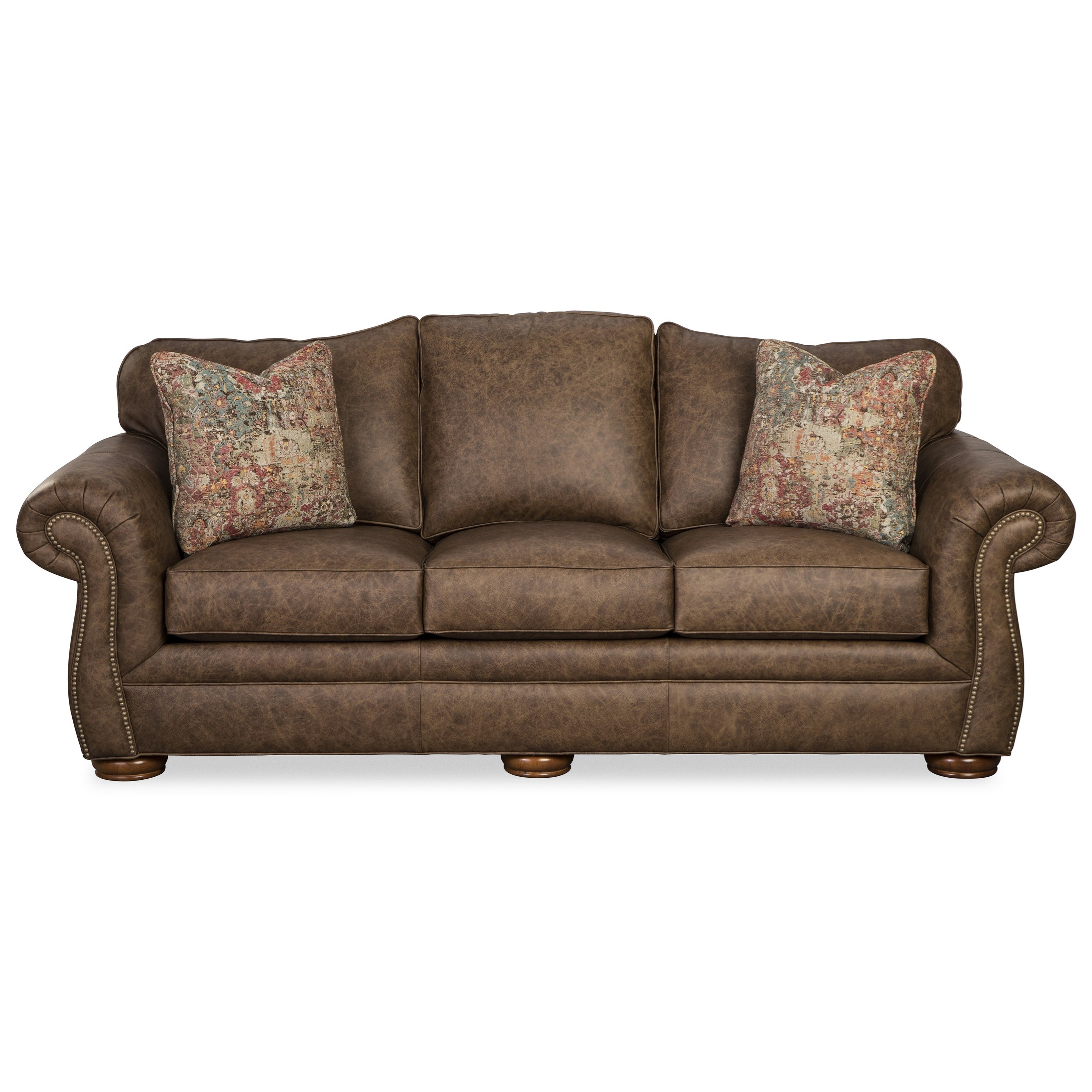 Craftmaster L268550 Traditional Leather Camelback Sofa with Nailhead