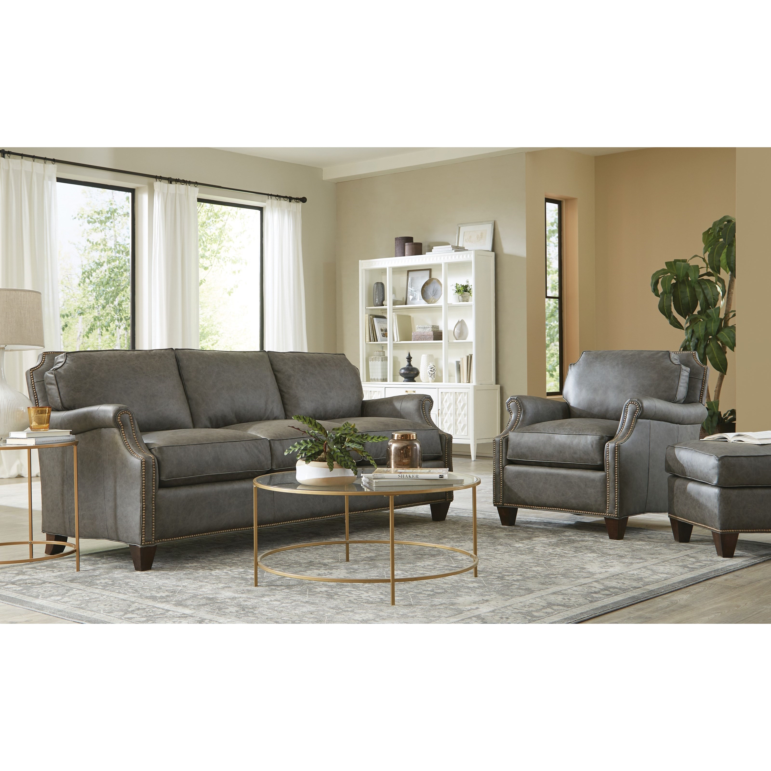 Hickorycraft L738350 Transitional Leather Sofa With Clipped