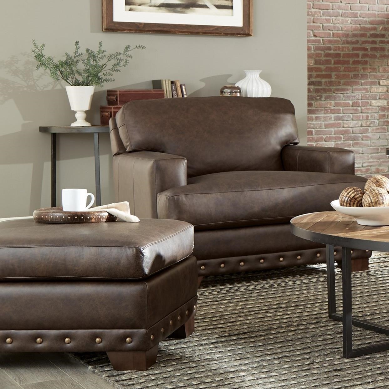 Craftmaster L782750 Contemporary Leather Chair Ottoman Set With Oversized Nailheads Belfort Furniture Chair Ottoman Sets The frame is crafted from sturdy wood, and upholstered in durable fabric. belfort furniture chair ottoman sets