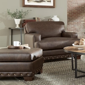 Craftmaster L782750 Contemporary Leather Chair Ottoman Set With Oversized Nailheads Belfort Furniture Chair Ottoman Sets Chair with ottoman lounge chairs cheap nordic modern mid century leather living room furniture charles swivel accent lounge chair with ottoman. belfort furniture chair ottoman sets