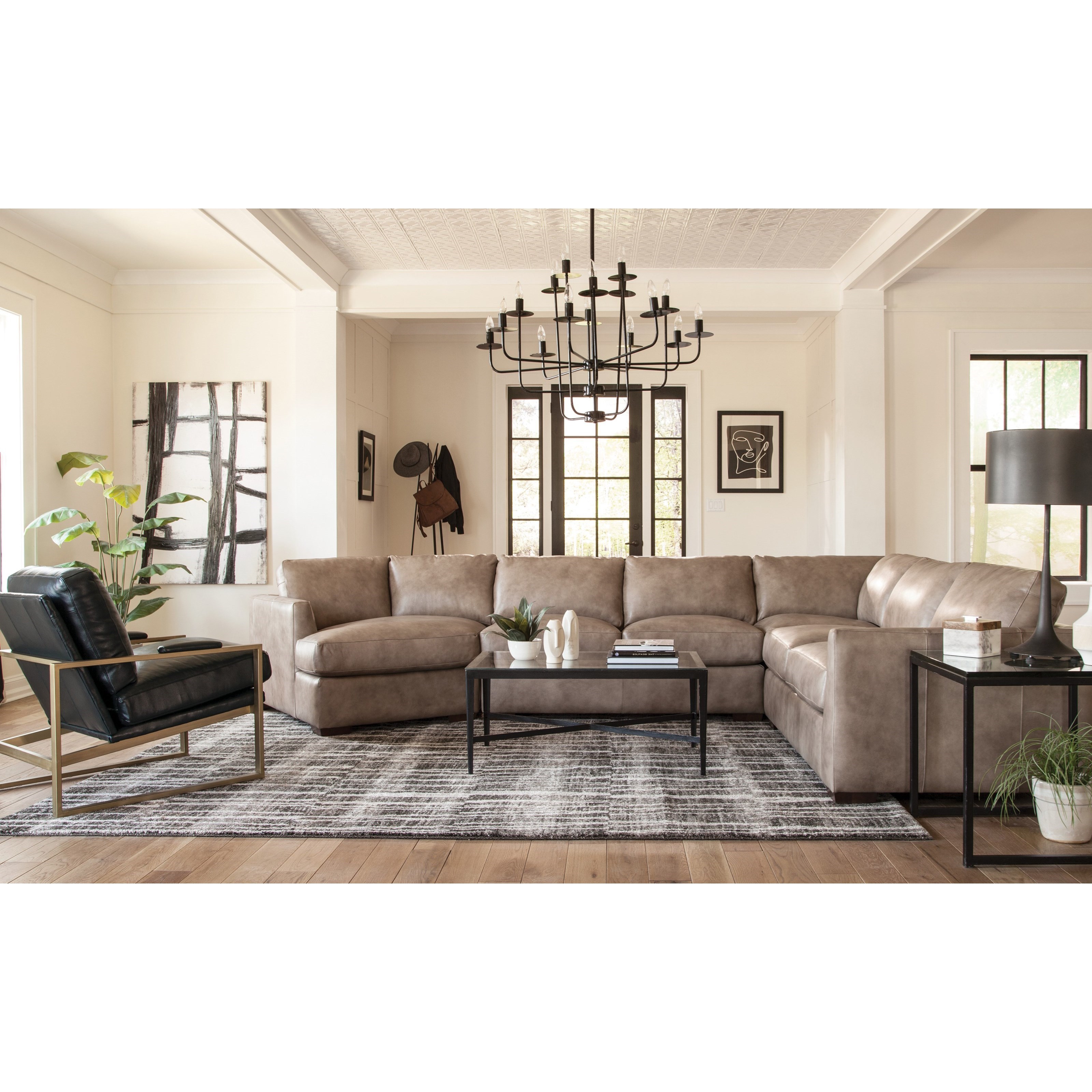 Craftmaster L783950 Contemporary 5 Seat Leather Sectional Sofa