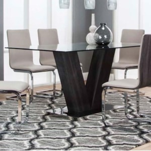 Cramco Inc Axel G5024 47 45 41 Dining Table With V Shape Base And Clear Glass Top Corner Furniture Dining Tables