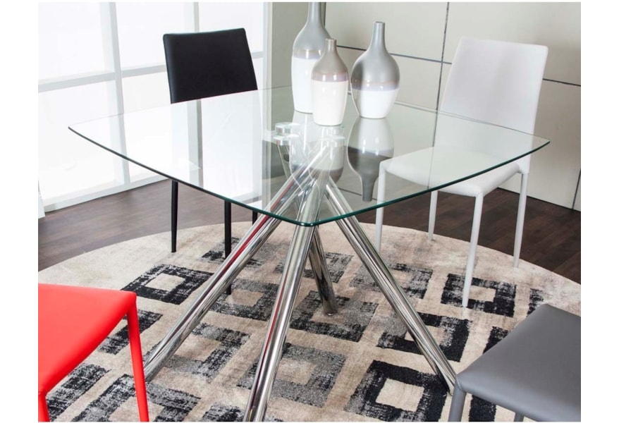 Cramco Inc Capri Contemporary Glass Top Table With Chrome Finish Pedestal Base Value City Furniture Kitchen Tables