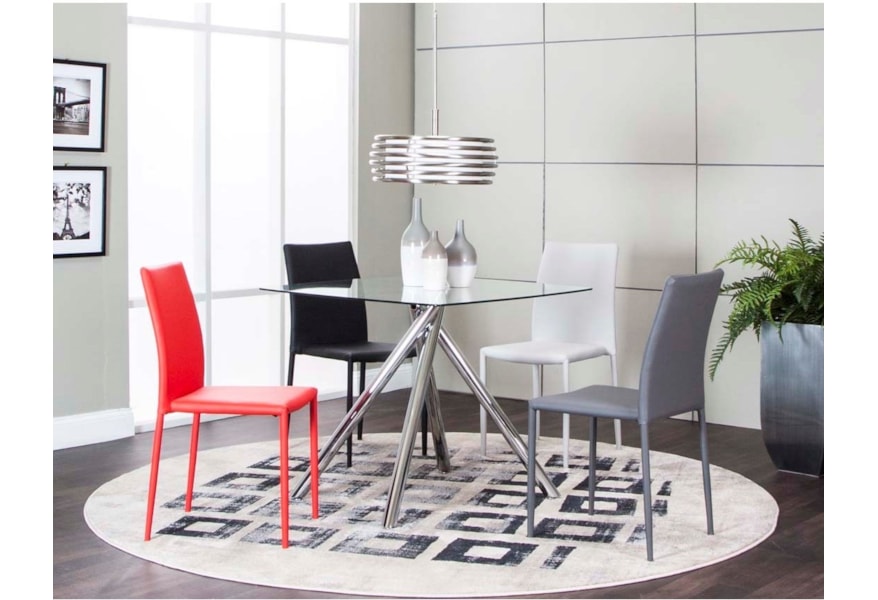 Cramco Inc Capri Contemporary Glass Top Table With Chrome Finish Pedestal Base Value City Furniture Kitchen Tables