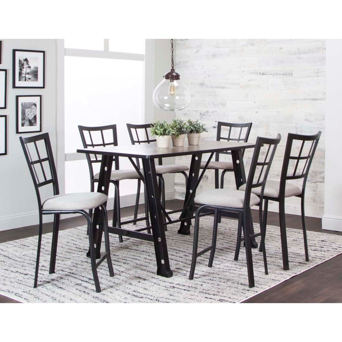 Cramco Inc Elm Industrial 7 Piece Counter Height Dining Set With 60 Inch Table Value City Furniture Pub Table And Stool Sets