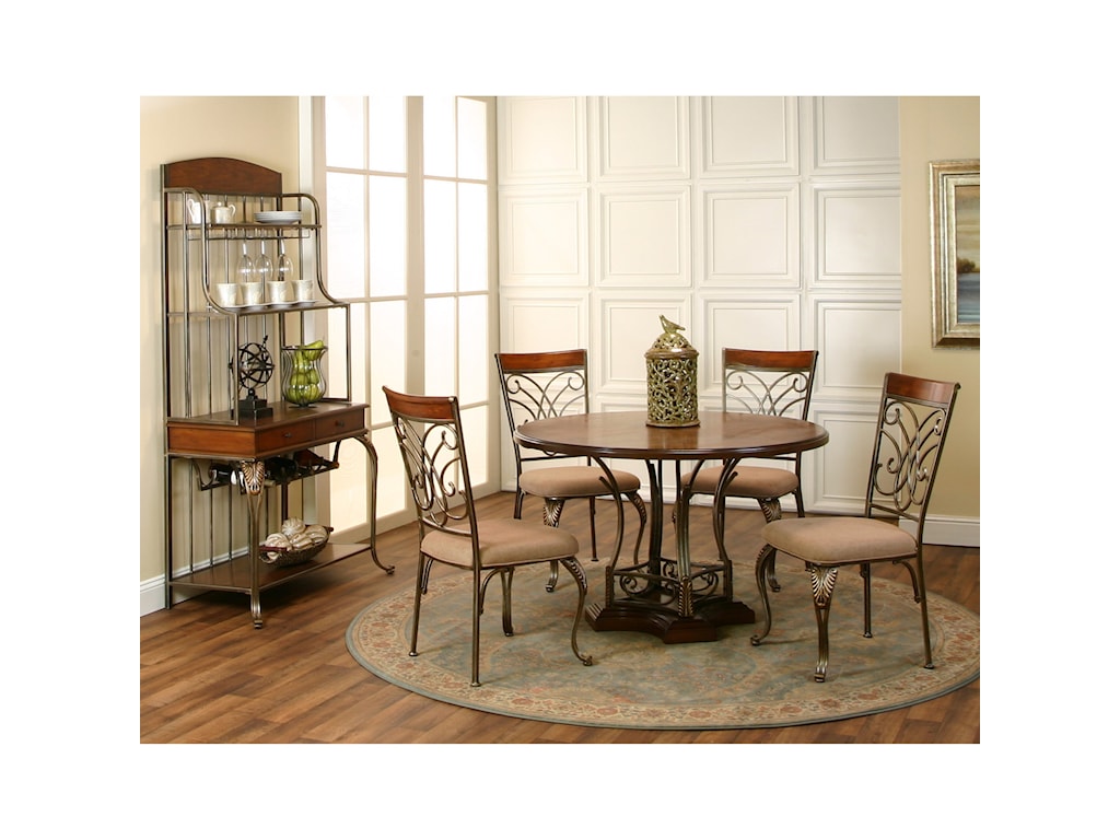 Cramco Inc Harlow 5 Piece Transitional 48 Round Metal Wood Table