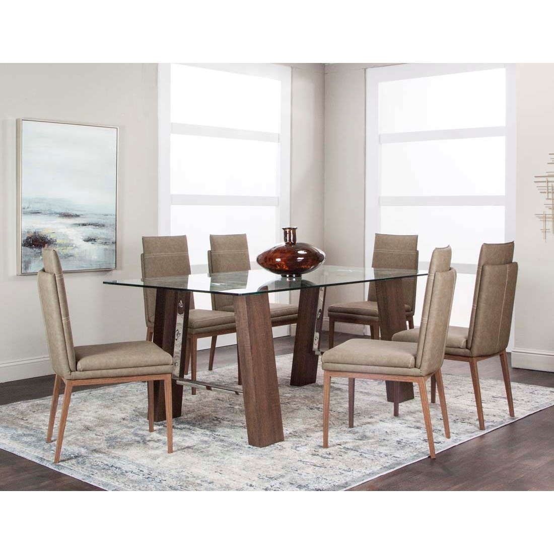 Cramco Inc Leone Rectangular Glass Top Dining Table Corner