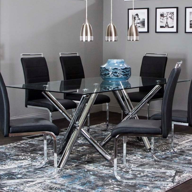 Cramco Inc Mantis Contemporary Dining Table With Chrome Tripod Dual Base And Glass Top Value City Furniture Dining Tables