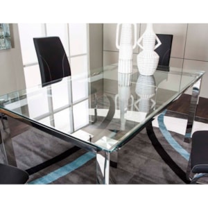 Cramco Inc Skyline Glass Top Dining Table With Chrome Base Corner Furniture Dining Tables