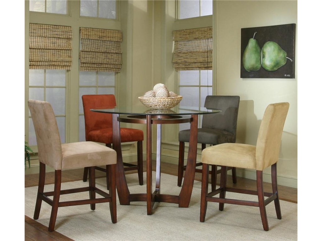 Contemporary Design Parkwood Round Counter Height Dining Table With Micro Suede Chair Set By Cramco Inc At Value City Furniture