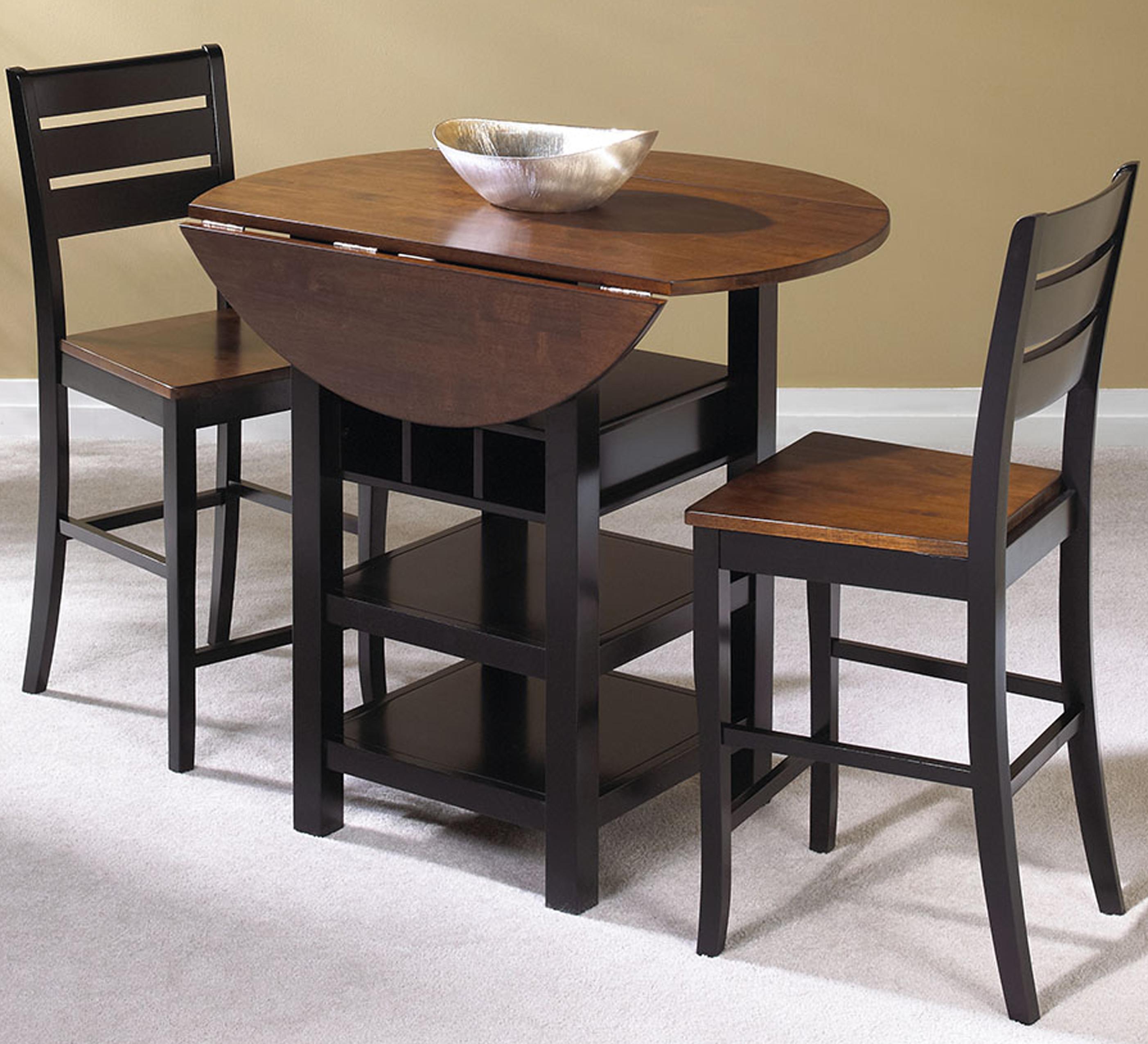 3 Piece Dinette Set Bistro Table and 2 Chairs in Black Finish with Wine Rack