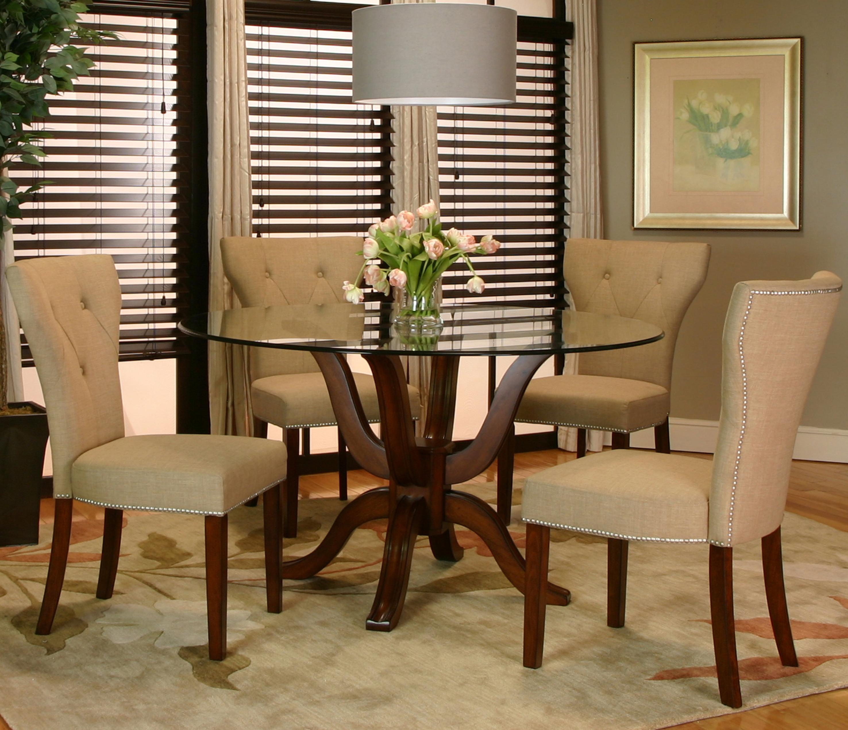 Cramco Inc Sonnet Round Single Pedestal Table W Glass Top