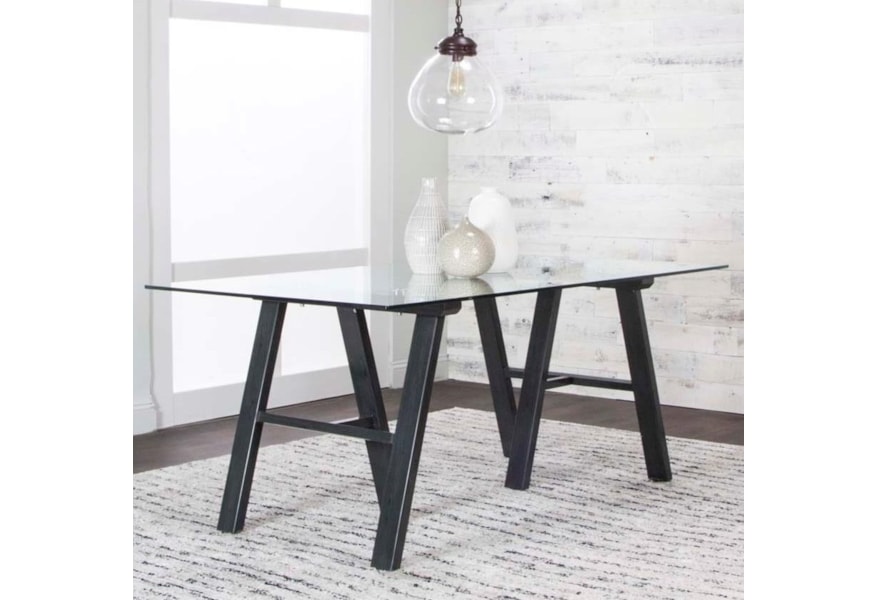 Cramco Inc Tripoli Contemporary Glass Top Dining Table With Black
