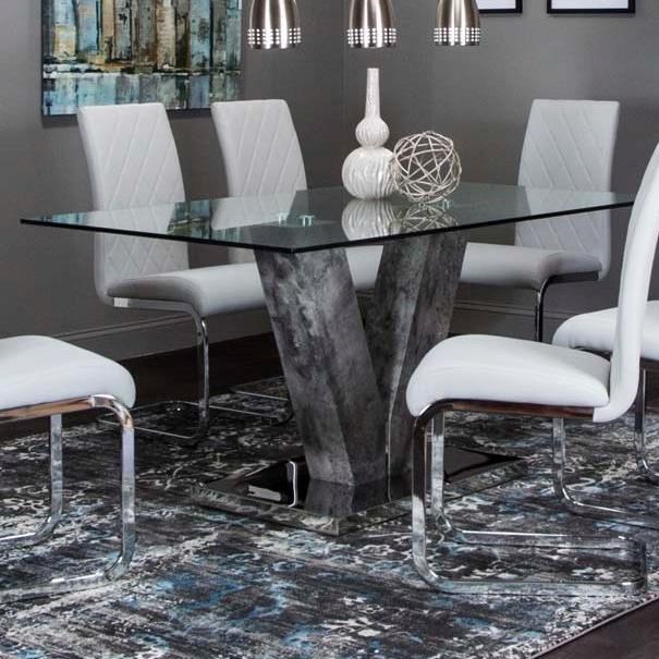 Cramco Inc Veneto 63 Glass Top Dining Table With Faux Cement V Base Value City Furniture Dining Tables