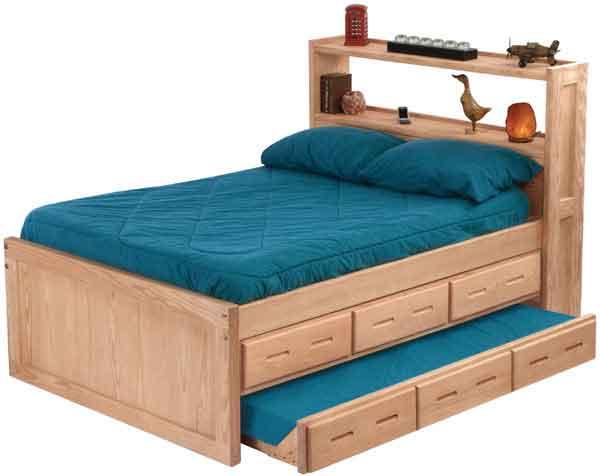 Crate Designs Pine Bedroom Double Captain S Bed With Headboard Bookcase And Under Bed Storage And Trundle Jordan S Home Furnishings Captain S Bed