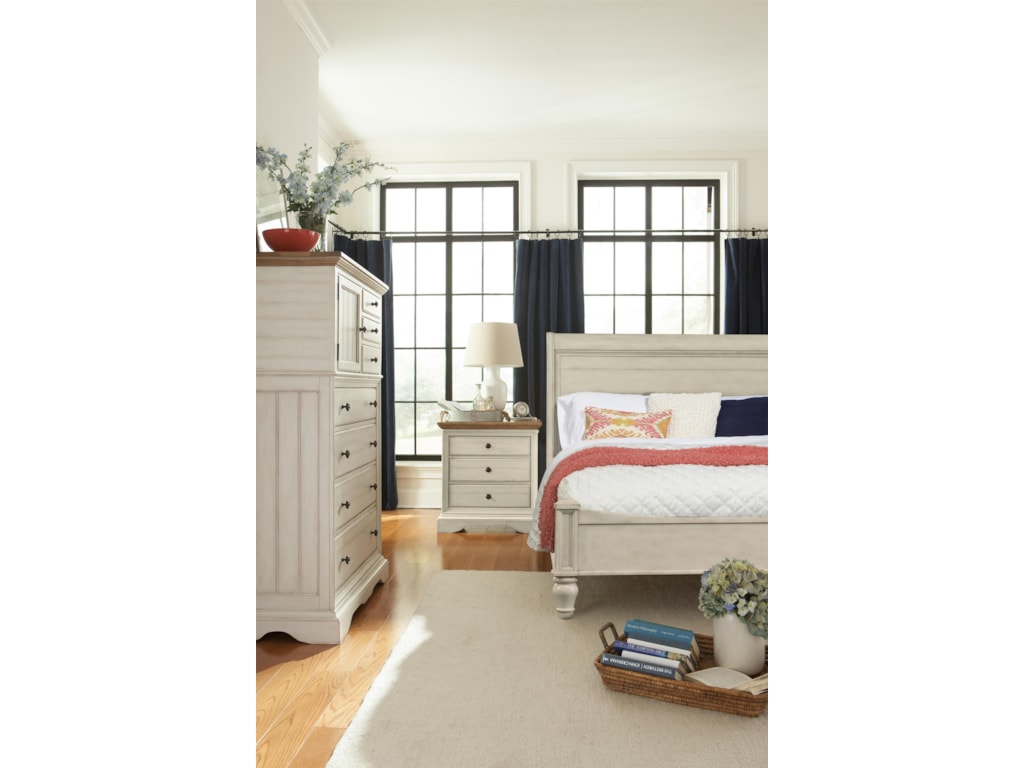 Cresent Fine Furniture CottageKing Antiqued White Storage Sleigh Bed