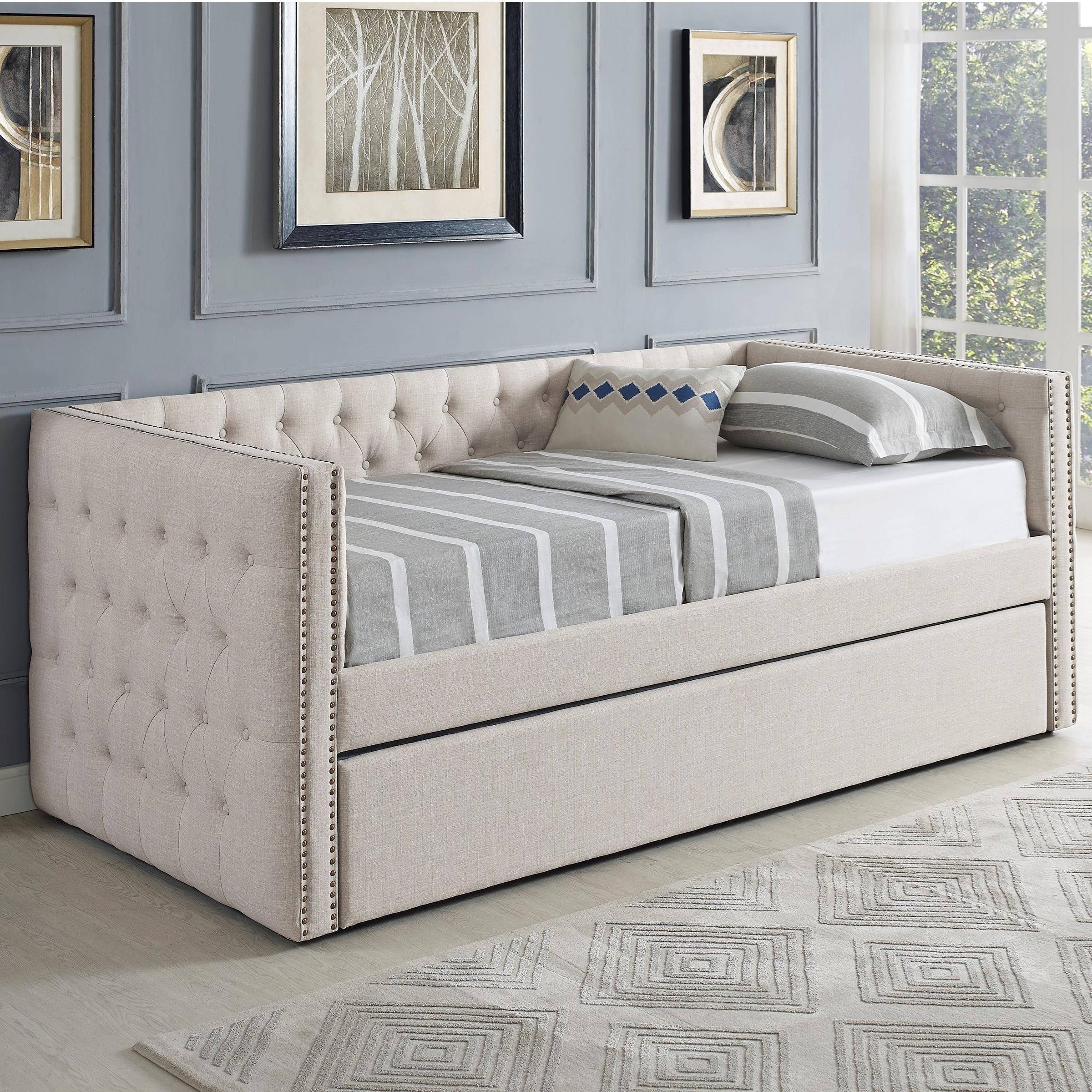 Crown Mark 5335 Ivory Upholstered Daybed With Button Tufting And