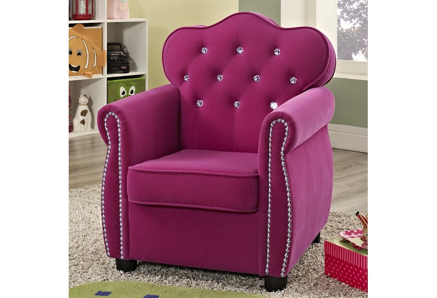 Crown Mark Amelia 7009 Contemporary Pink Kids Chair With Tufted