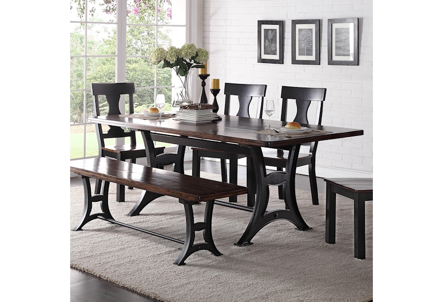 Crown Mark Astor Industrial Dining Table With Trestle Base And