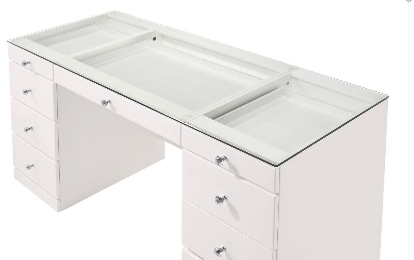Crown Mark Furniture Avery B4850 2pc Vanity With Glass Top And Led Mirror Del Sol Furniture Vanities Vanity Sets