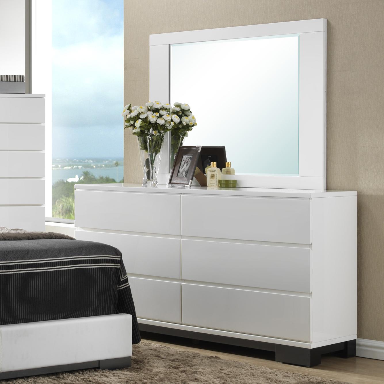 Crown Mark Avery Contemporary 6 Drawer Dresser And Framed Square