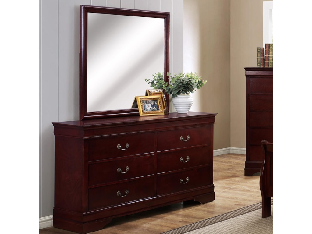 Crown Mark B3800 Louis Phillipe 6 Drawer Dresser With Square Crown Mark B3800 Louis Phillipe 6 Drawer Dresser With Square Mirror Dunk Bright Furniture