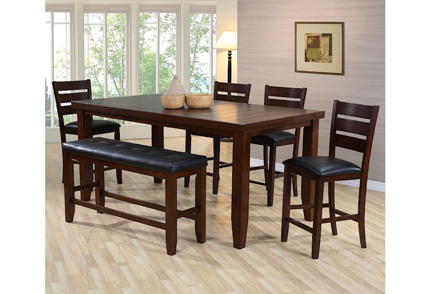 Crown Mark Bardstown 2752 6pc Bench Pub Table Set With Bench