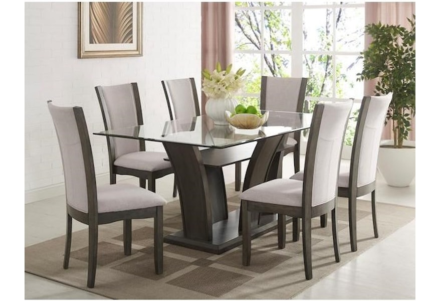 Crown Mark Camelia Grey 7 Piece Table And Upholstered Chair Crown Mark Camelia Grey 7 Piece Table And Upholstered Chair
